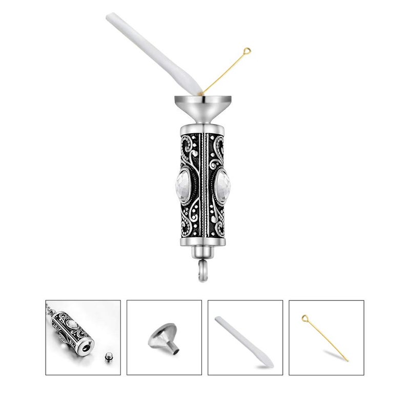 XIUDA Crystal Cremation Urn Necklace for Ashes Keepsake Cremation Jewelry for Human Ashes Stainless Steel Memorial Pendant with Flower (White) - Image 5